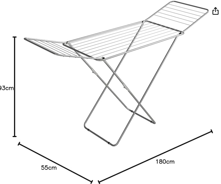 Gimi Jolly Stendibiancheria Da Pavimento, Stendino Con Piedi Antiscivolo, Spazio Stenditura 18 M, Metallo, Per Interni, Acciaio, 180 x 55 x 93 cm, 2.55 Kg