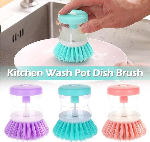 2 in 1 Dishwashing Brush, 1 Count Automatic Liquid Addition Soap Dispenser Wash Brush, Kitchen Cleaning Supplies for Pot Dish