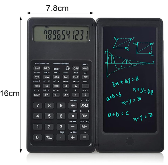 Scientific Calculator with Solar Powered Writing Tablet, 12-Digit, Standard Function, LED Display, Calculator for Students, Office