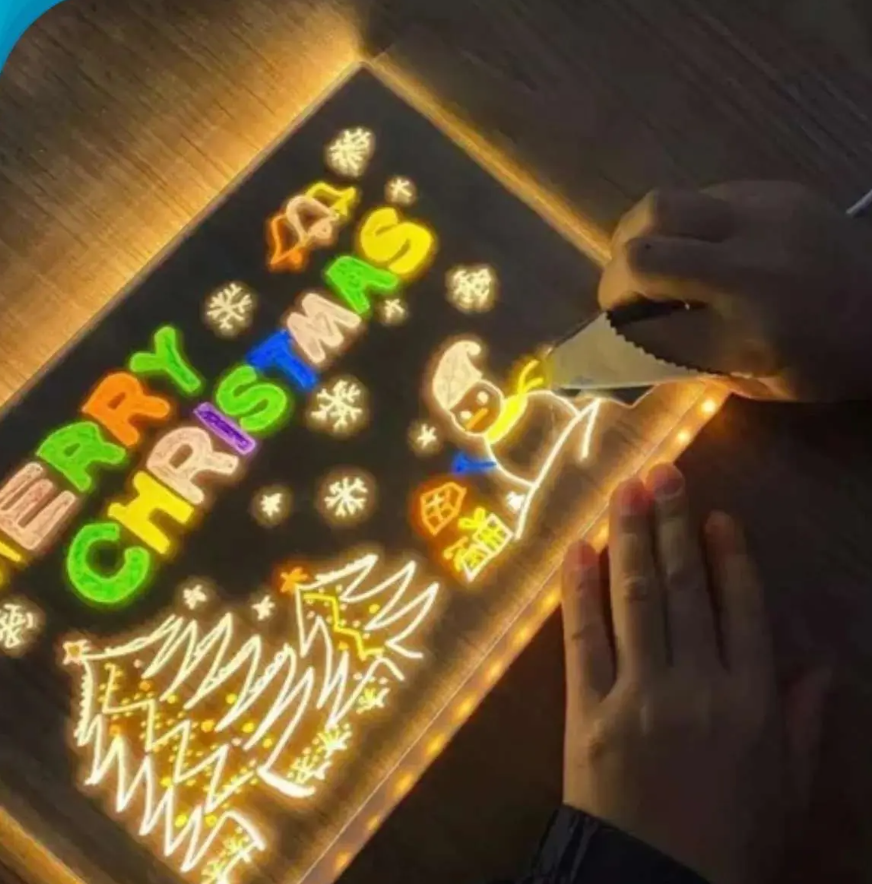 LED Acrylic Message Board, Acrylic Message Board with LED Lights, Erasable Magic Whiteboard with Stand, LED Illuminated Drawing Board 30*20cm