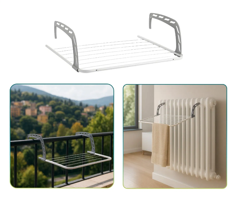 Stendibiancheria da Termosifone e Balcone Wing h16x65x52 cm max 4 kg Struttura in Acciaio Verniciato Bracci Regolabili e Ripiegabili Finitura Antiruggine