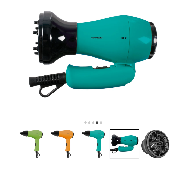 Dictrolux Foldable Travel Hair Dryer 600 Watt with DC Motor 2 Speed Settings Cool Shot Nozzle and Diffuser Included