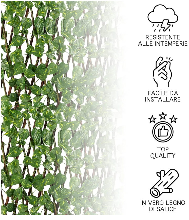 Artificial Hedge with Extendable Wooden Trellis Il Gruppone 120cm
