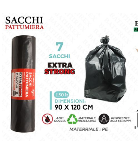 EXTRA RESISTENTI PER RIFIUTI 90X120 DI 150 LITRI PER IMMONDIZIA AMBRA 7 sacchi
