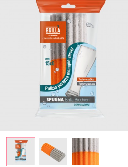 Spugna Brillà Bicchieri è realizzata in 100% poliuretano ed è particolarmente indicata per la pulizia di bicchieri lunghi grazie alla sua forma che consente di raggiungere facilmente in fondo