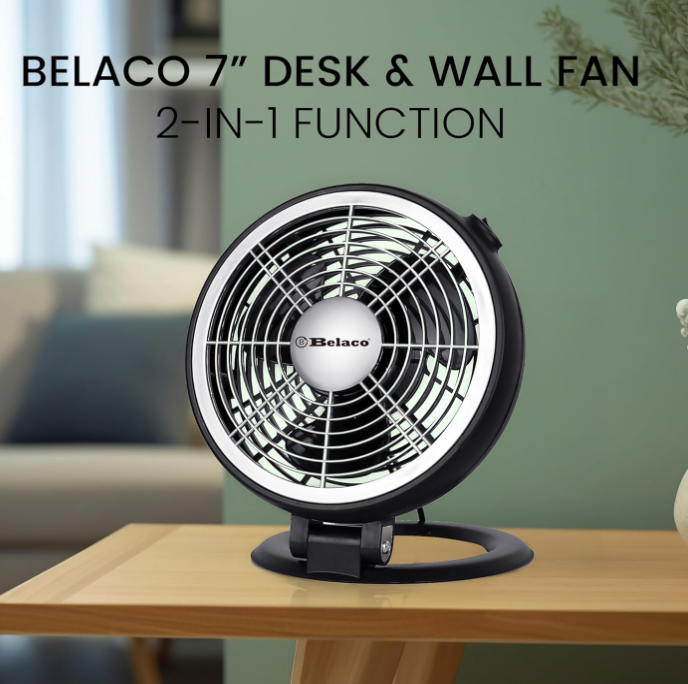 Ventilatore Pieghevole da Tavolo 25 Watt h25x23x26 cm Diametro 23 cm Silenzioso e Regolabile con 3 Pale per Flusso Aria 66 m³/min