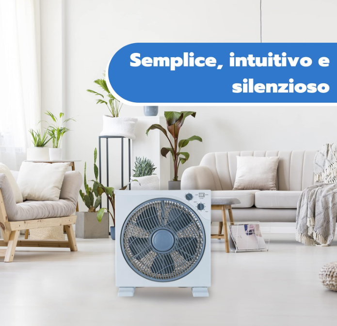 Ventilatore Portatile Quadrato Rinfrescante da Pavimento o Tavolo con 5 Pale e 3 Livelli di Intensità Rotazione 360 Gradi e Timer Ventilatore