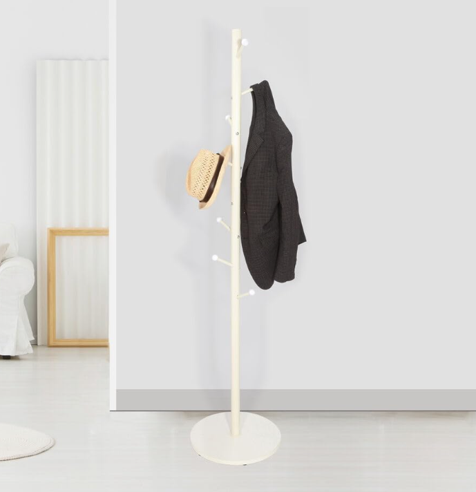 Appendiabiti da Terra in Metallo Bianco con 8 Ganci h175 cm x ø40 cm Struttura Robusta Base in Mdf Facile da Montare