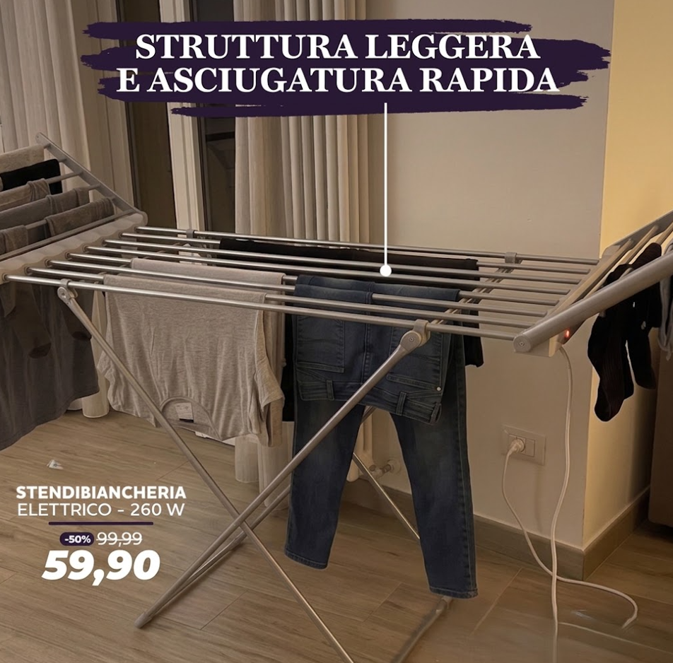 Stendibiancheria Elettrico Pieghevole 260 Watt