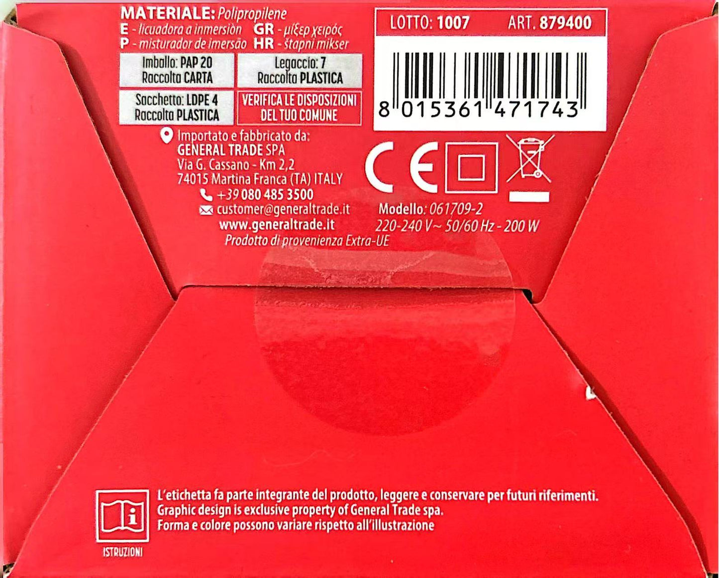 Frullatore ad Immersione 200 Watt con Lame in Acciaio Inox e Protezione Antischizzo per Cucina Versatile e Pratica
