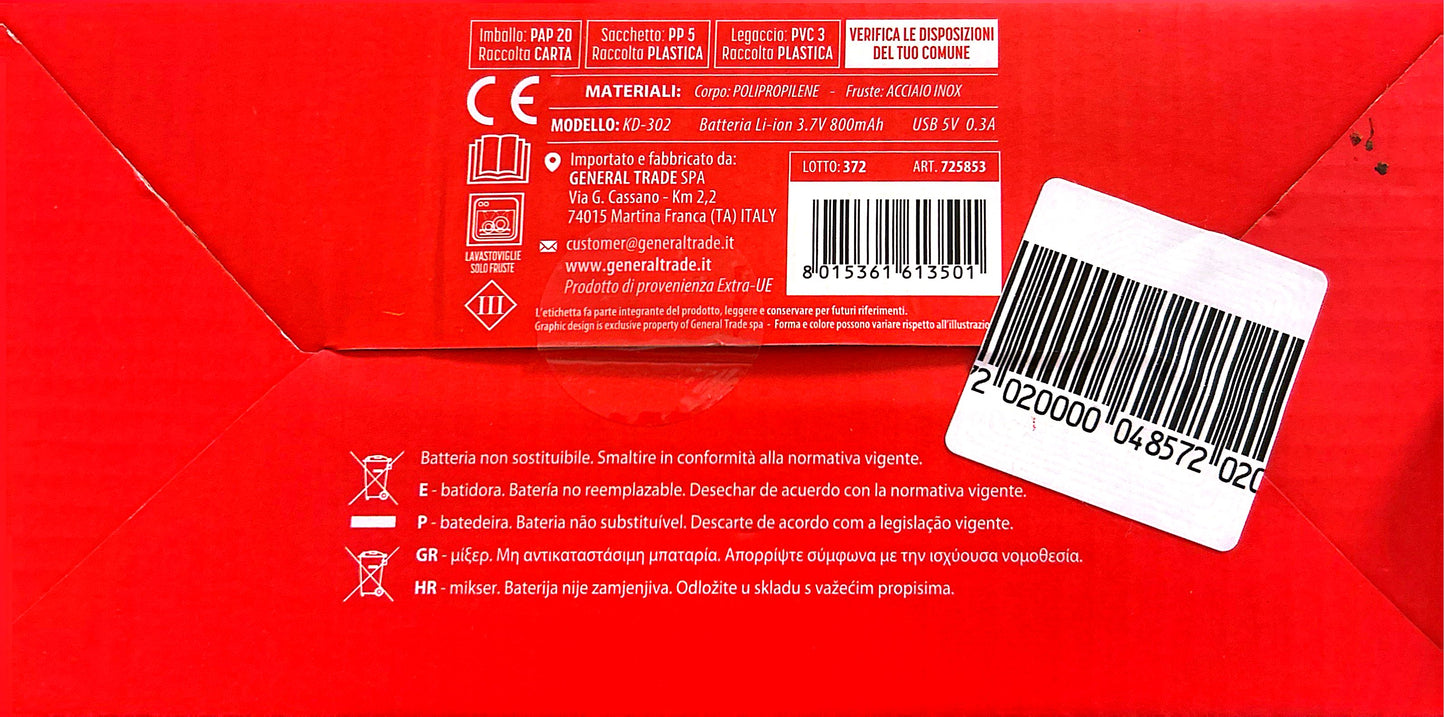 Sbattitore Elettrico Ricaricabile USB 20 Watt