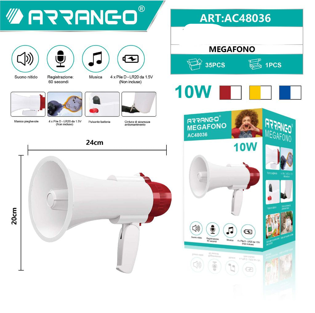 MEGAFONO 10W BATTERIE 4PZ D MINICO PIEGHEVOLE