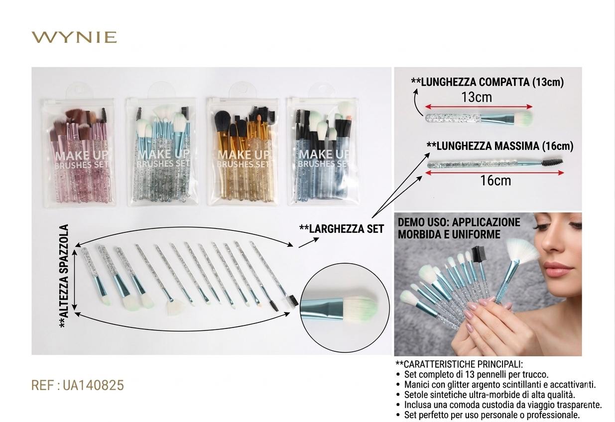 WYNIE KIT PENNELLI PER TRUCCO UA140825 Set di 13 Pennelli di Alta Qualità per Applicazione Uniforme e Professionale