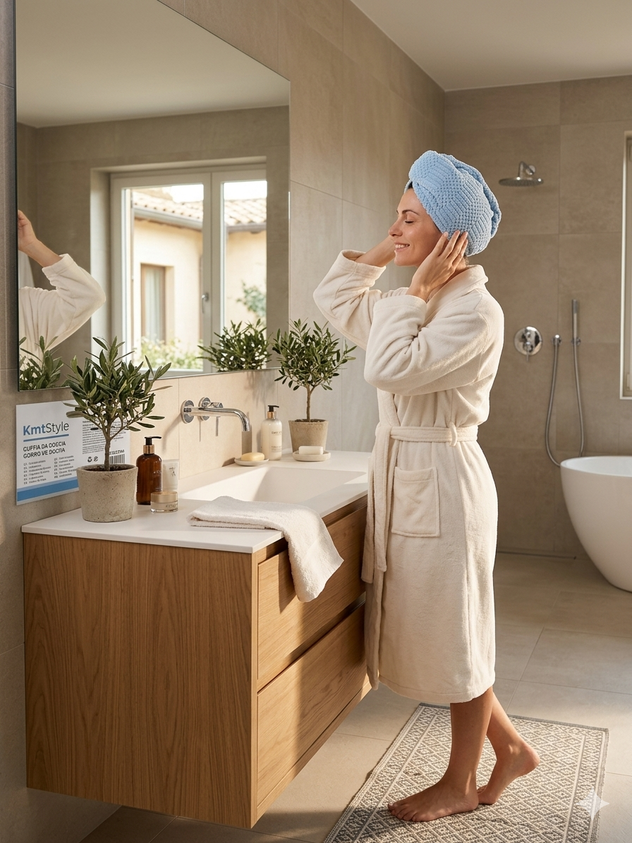 Soft and Durable Fabric Shower Cap for Rapid Water Absorption in the Bathroom
