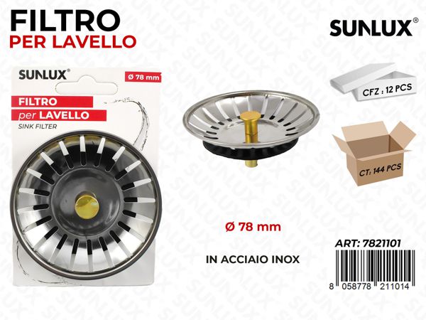 SUNLUX Filtro per Lavello 78mm in Acciaio Inox Grande per cucina