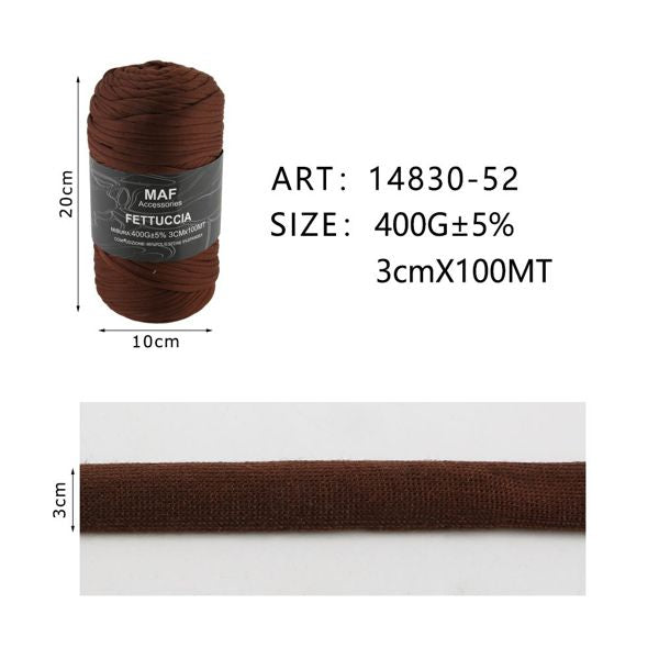 Fettuccia - 400g/109 Yards Chunky Cotton Blend Fabric Yarn - 3cm Wide Soft Stretchy Knitting Yarn for Crochet Baskets, Rugs, Handbags & DIY Home Decor