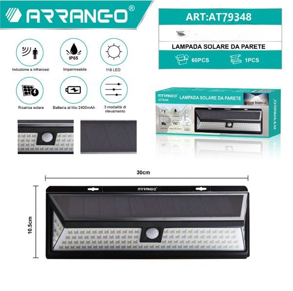 LAMPADA SOLARE DA PARETE  CON SENSORE 10*30CM