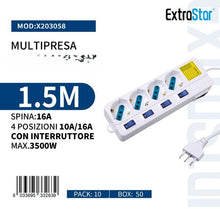 Ciabatta Multipresa a 4/5/6 Posti Spina Bipasso Schuko 10-16A con Interruttori Luminosi e Cavo 1.5m SPINA 16A per Uso Domestico