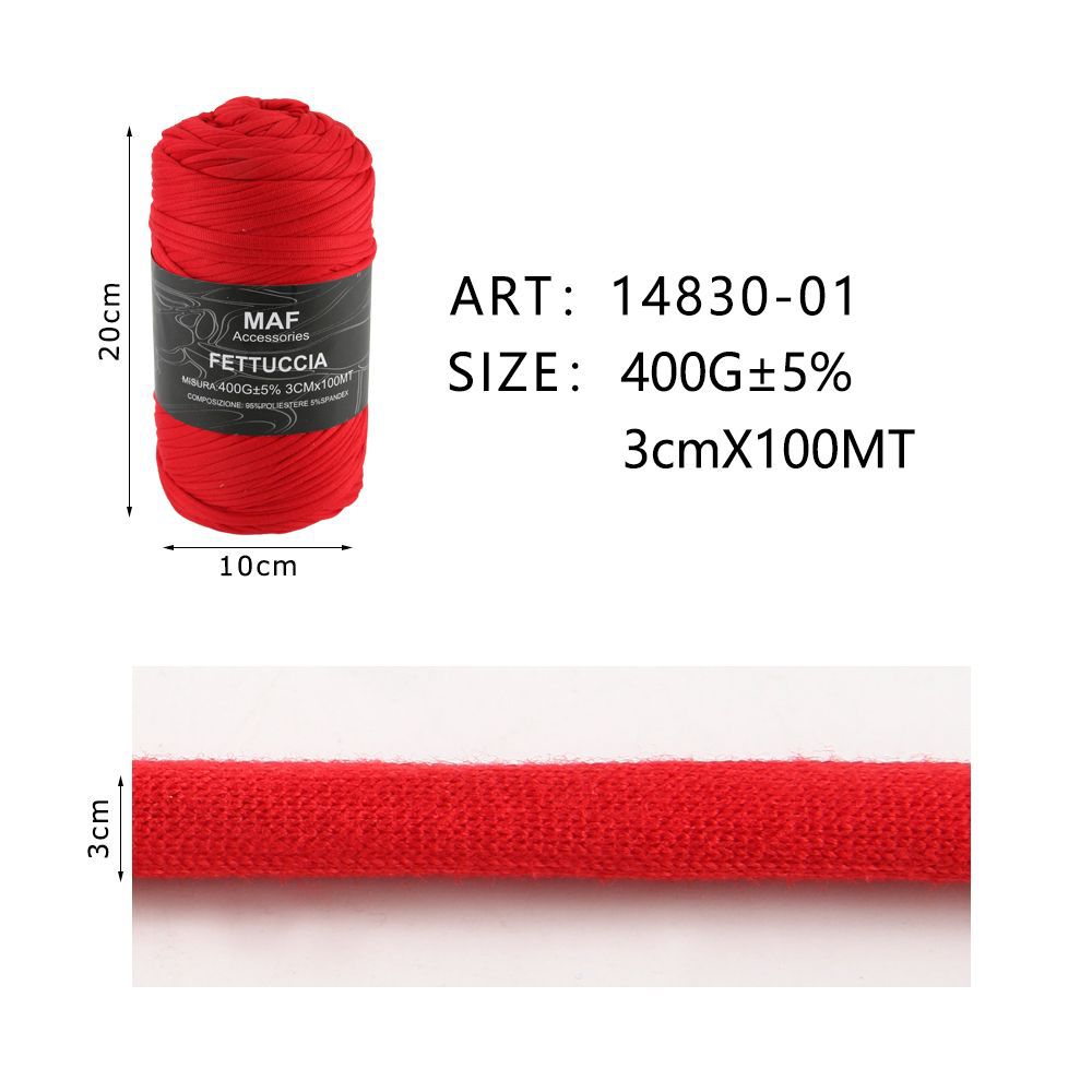 Ribbon - 400g/109 Yards Chunky Cotton Blend Fabric Yarn - 3cm Wide Soft Stretchy Knitting Yarn for Crochet Baskets, Rugs, Handbags & DIY Home Decor (Red)