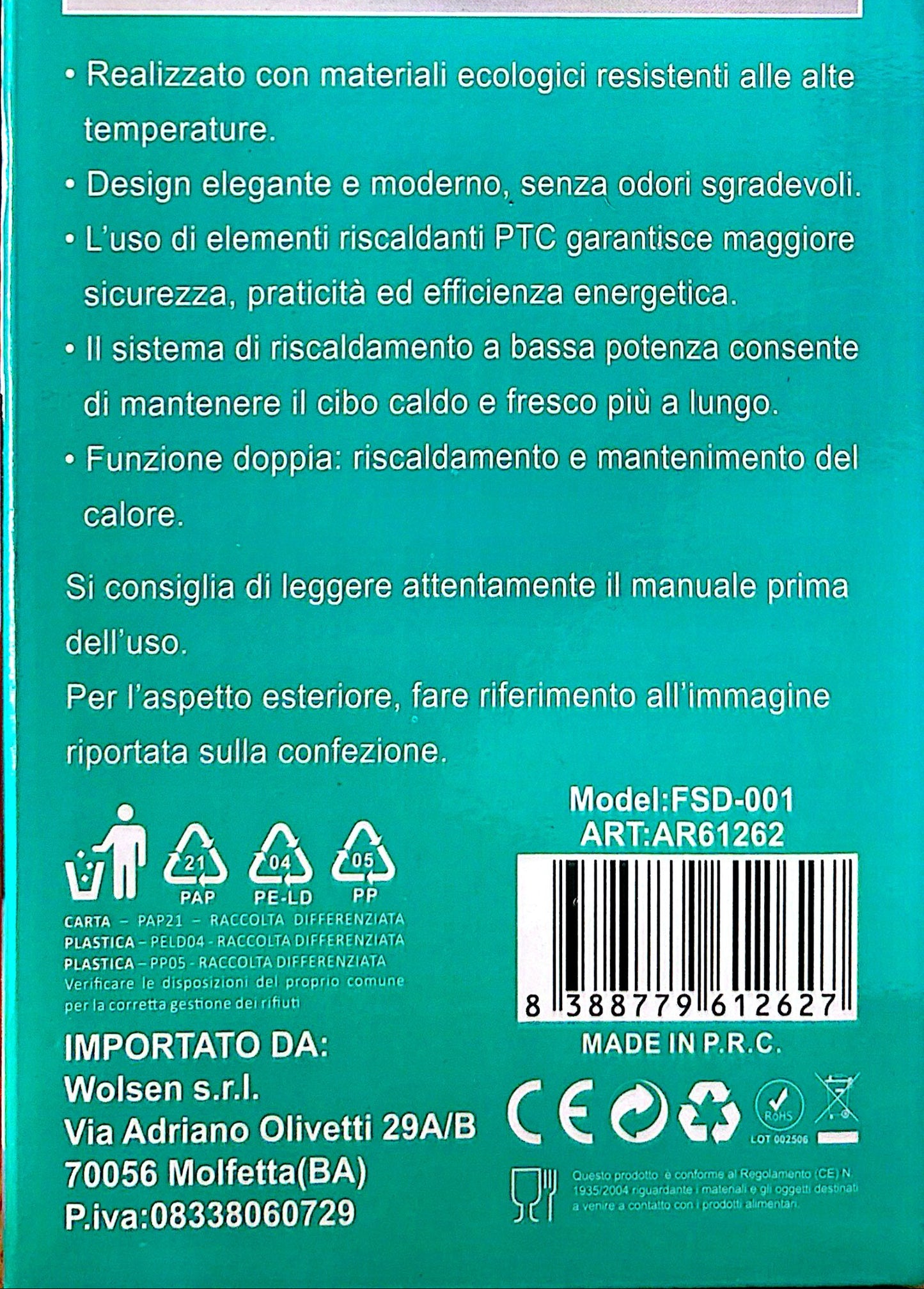 SCALDAVIVANDE PORTATILE 1.5L 40W ELETTRICO PER CASA,UFFICIO,LAVORO.