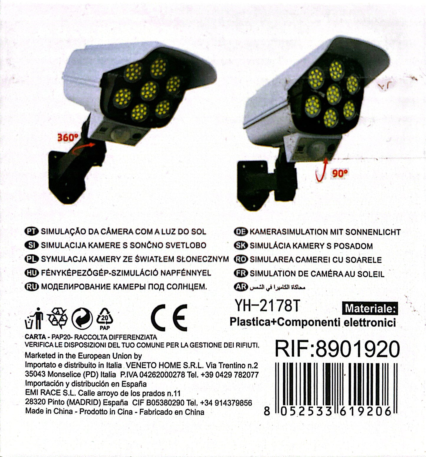 SIMULAZIONE DELLA TELECAMERA FINTA CON LA LUCE SOLARE LED 15W BIANCO TELECOMANDO