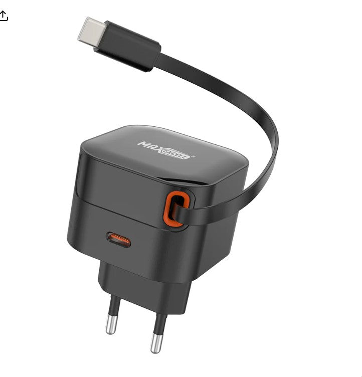 Caricabatteria per Cellulare 25W USB-C – Cavo Retrattile Integrato 50 cm
