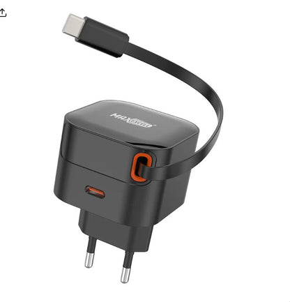 Caricabatteria per Cellulare 25W USB-C – Cavo Retrattile Integrato 50 cm