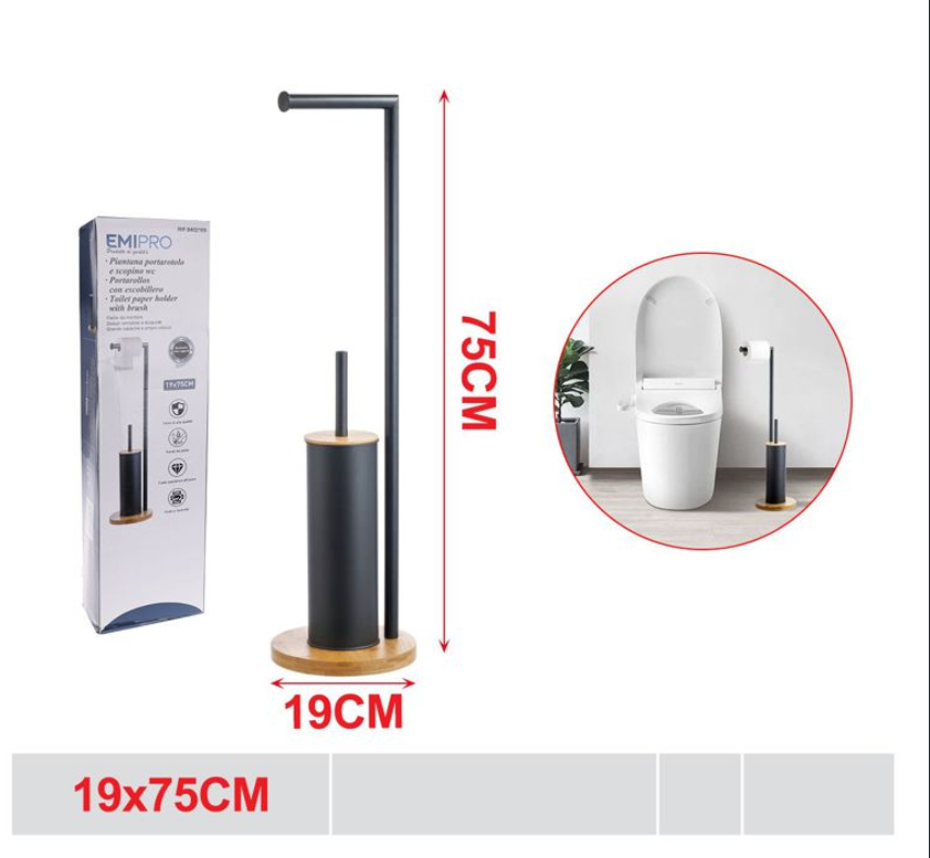 PIANTANA PORTAROTOLO E SCOPINO WC BAMBU+FERRO