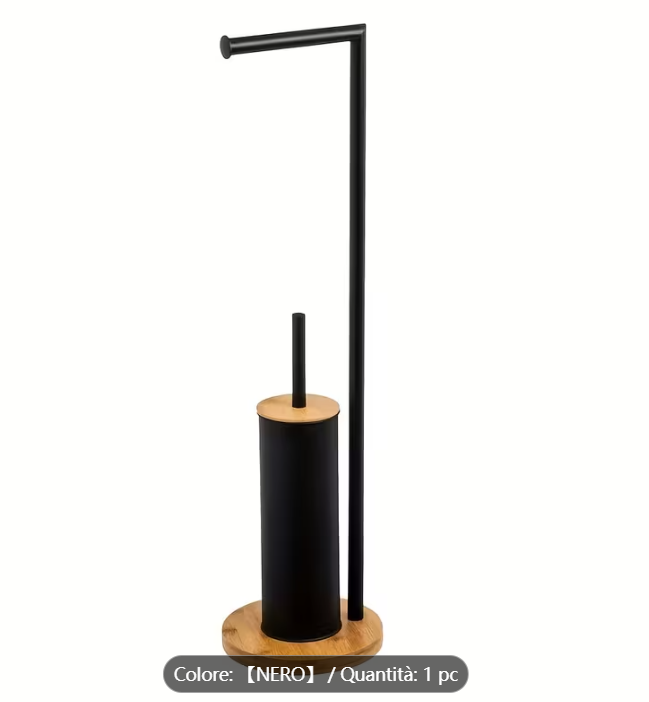 PIANTANA PORTAROTOLO E SCOPINO WC BAMBU+FERRO