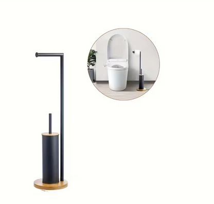 PIANTANA PORTAROTOLO E SCOPINO WC BAMBU+FERRO