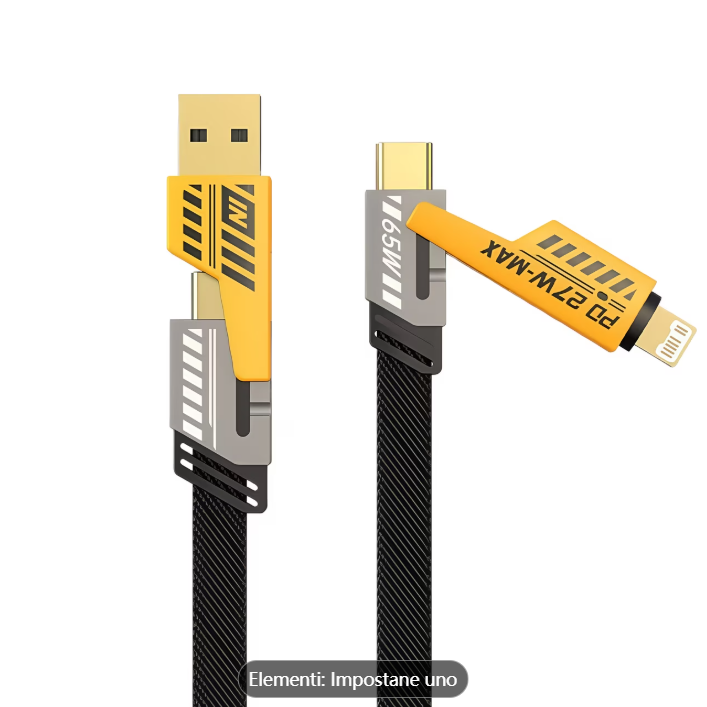 Cavo di Ricarica Rapida 4-in-1, 100 cm, Doppio Connettore Type-C & USB Lightning, Cavo Piatto in Tessuto, Superficie Opaca, USB Maschio a Maschio, Compatibile con iPhone 15, per iPhone, Cavo di Ricarica USB Type C per Tablet