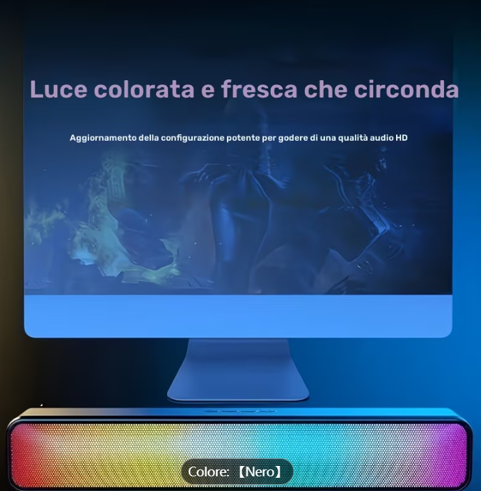 Altoparlante portatile wireless USB-RGB con subwoofer integrato e USB, compatibile con sistema audio per pz/desktop, altoparlanti wireless a suono stereo adatti per ufficio domestico, gaming, smartphone, tablet, TV, amplificatore da tavolo