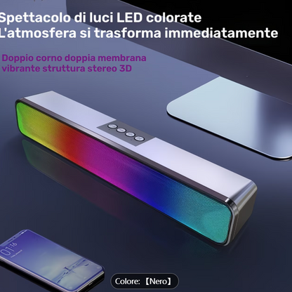 Altoparlante portatile wireless USB-RGB con subwoofer integrato e USB, compatibile con sistema audio per pz/desktop, altoparlanti wireless a suono stereo adatti per ufficio domestico, gaming, smartphone, tablet, TV, amplificatore da tavolo
