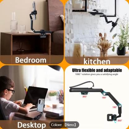 Supporto universale per telefono da auto girevole a 1080°, realizzato in resistente materiale ABS, regolabile per l'uso in camera da letto, cucina e veicolo