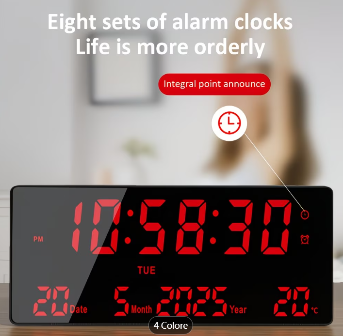 Orologio da parete elettronico smart LED ad alta definizione di grandi dimensioni, orologio da scrivania multifunzionale per casa, ufficio e studenti, che visualizza ora/data/giorno della settimana/temperatura sullo stesso schermo