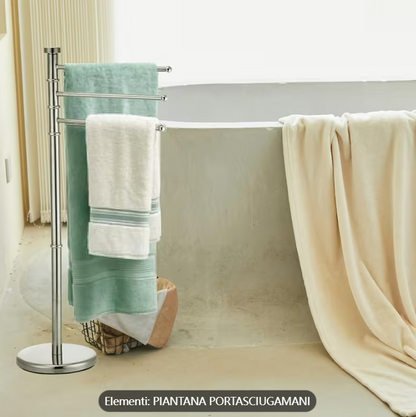 2-Model Towel Rack with 3 Adjustable Bars, Freestanding Towel Holder with Round Base, 3-Tier Rotating Bathroom Organizer Stand