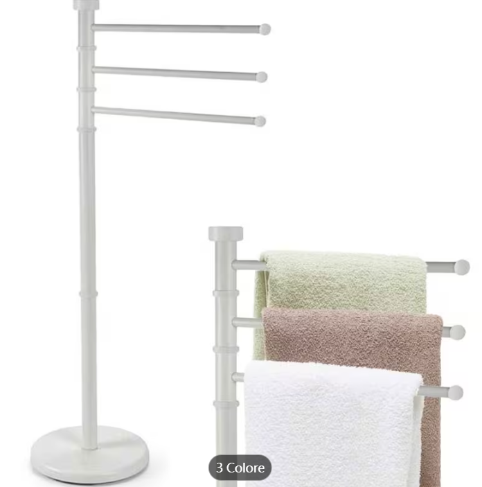 2-Model Towel Rack with 3 Adjustable Bars, Freestanding Towel Holder with Round Base, 3-Tier Rotating Bathroom Organizer Stand