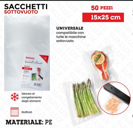SACCHETTI SOTTOVUOTO 50PZ 15*25CM