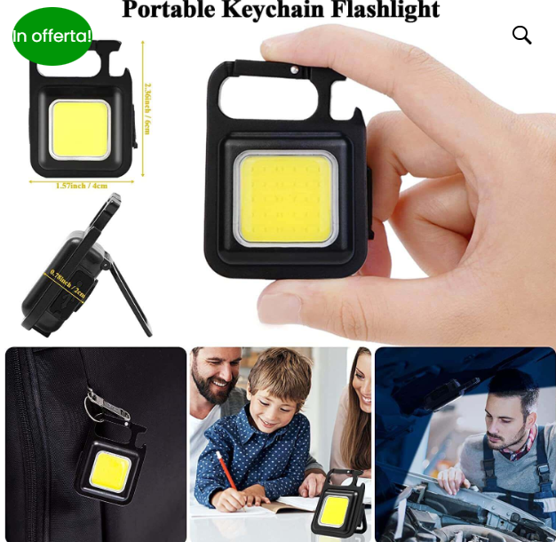 Mini torcia ricaricabile led portachiavi 3 modalita’ luce portatile emergenza