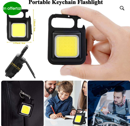 Mini torcia ricaricabile led portachiavi 3 modalita’ luce portatile emergenza