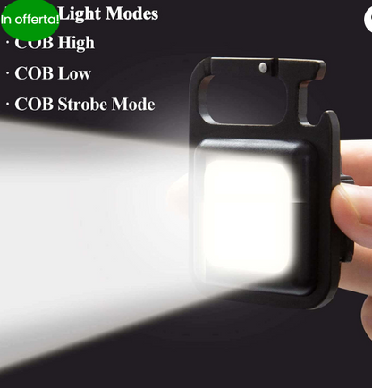 Mini torcia ricaricabile led portachiavi 3 modalita’ luce portatile emergenza