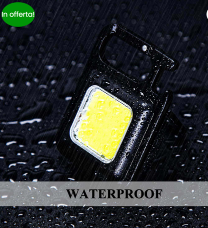 Mini torcia ricaricabile led portachiavi 3 modalita’ luce portatile emergenza
