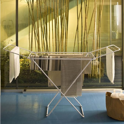 Gimi Jolly Stendibiancheria Da Pavimento, Stendino Con Piedi Antiscivolo, Spazio Stenditura 18 M, Metallo, Per Interni, Acciaio‎, 180 x 55 x 93 cm, 2.55 Kg