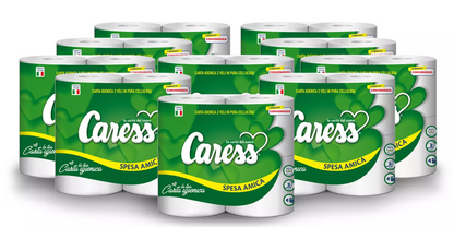 40 ROTOLI CARTA IGIENICA 2VELI PURA CELLULOSA CARESS SPESA AMICA+OMAGIO 1PZ TOVAGLIOLA CARESS FAMIILY PACK