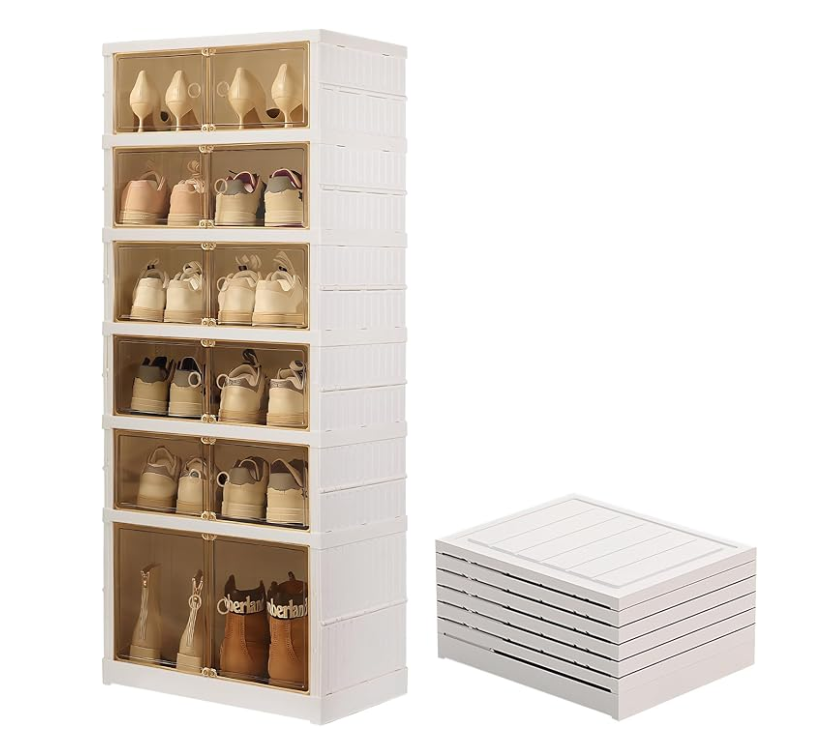 ARRANGE SCARPIERA SALVA SPAZIO 6 PIANI TRASPARENTE PIEGHEVOLE DOPPIO ART AT61199 Bianco 44x34x118 cm Facile da Montare e Salvaspazio
