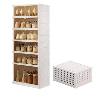 ARRANGE SCARPIERA SALVA SPAZIO 6 PIANI TRASPARENTE PIEGHEVOLE DOPPIO ART AT61199 Bianco 44x34x118 cm Facile da Montare e Salvaspazio