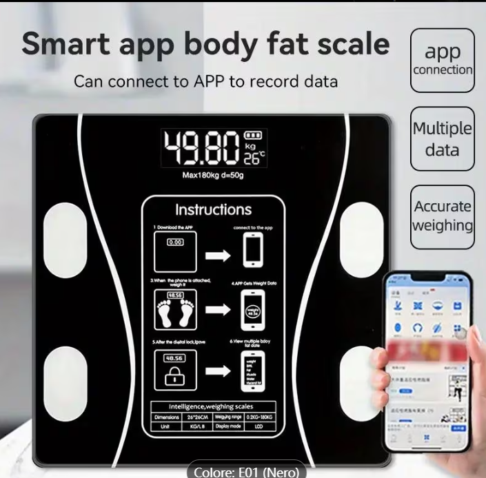 Bilancia pesapersone digitale bluetooth elettronica vetro portata 180 kg
