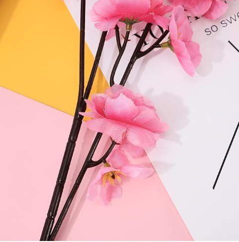 12 Artificial Cherry and Peach Blossom Branches, Silk Fake Flowers, Home Decoration