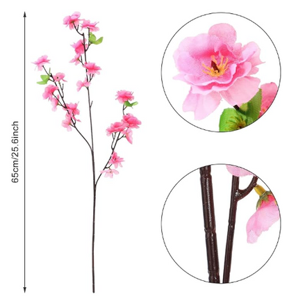 12 Artificial Cherry and Peach Blossom Branches, Silk Fake Flowers, Home Decoration