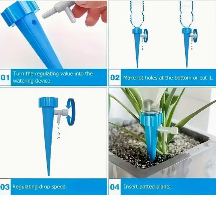 Irrigazione a Goccia Automatica, Spilli Regolabili per Innaffiare Piante con Valvola di Controllo, Ideali per Esterni, Piante in Vaso e Giardini in Vacanza